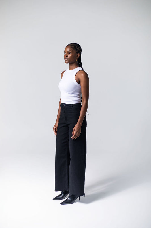 High Rise Wide-Leg Raw Edge Denims, Tukiya's Closet 
